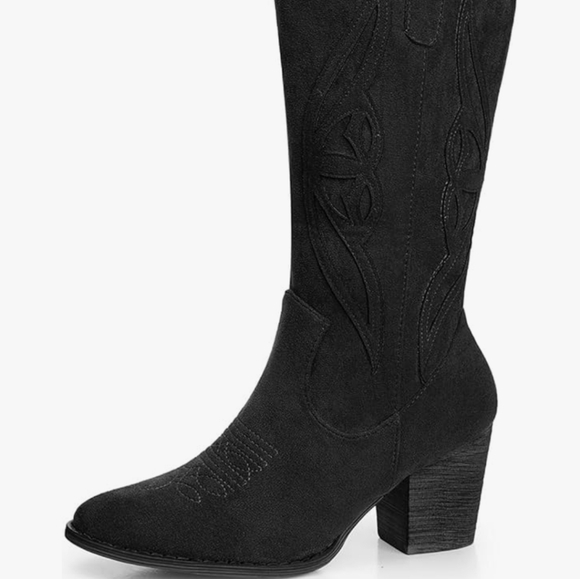 Cowgirl Boots Suede Mid Calf Booties - Picture 6 of 8